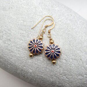 Gold and Enamel daisy flower earrings